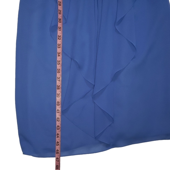 Vintage 80s Miss Elliette Blue Column Pleat Dress Sz 12 Evening Formal Soft Glam - Picture 13 of 16